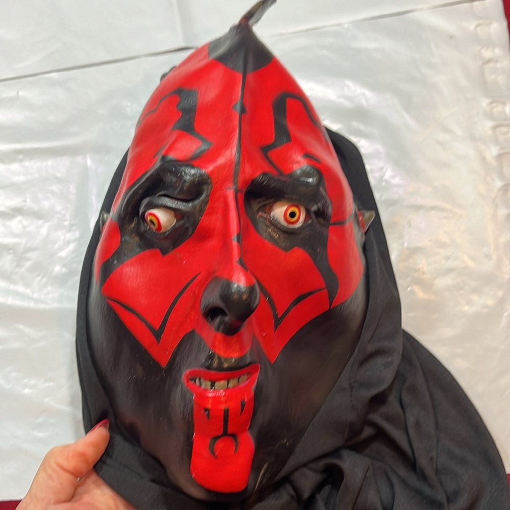 Star Wars costume Darth Maul RED face MASK scary evil devil BLACK CAPE attached
